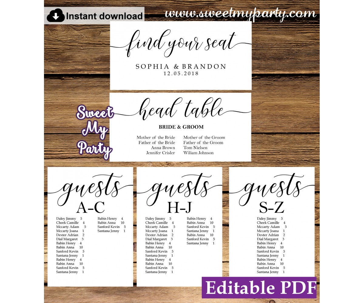 Rustic seating chart cards template printable,seating chart alphabetical, (51)